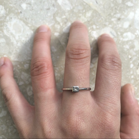 Princess Diamond White Gold Bezel Vintage Solitaire Ring - Picture 7 of 13